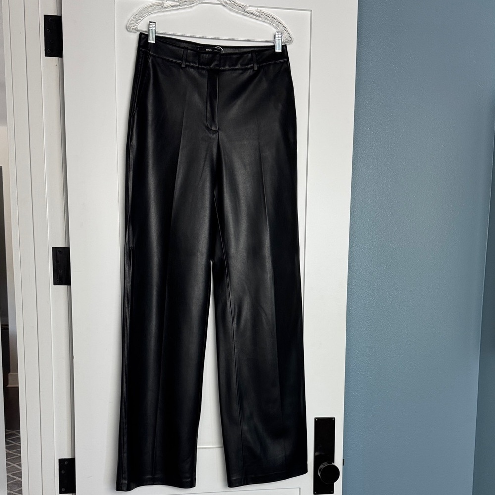Mango Black Faux Leather Wide-Leg Pants